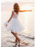Beaded White Chiffon Pearls Flower Girl Dress With Pockets